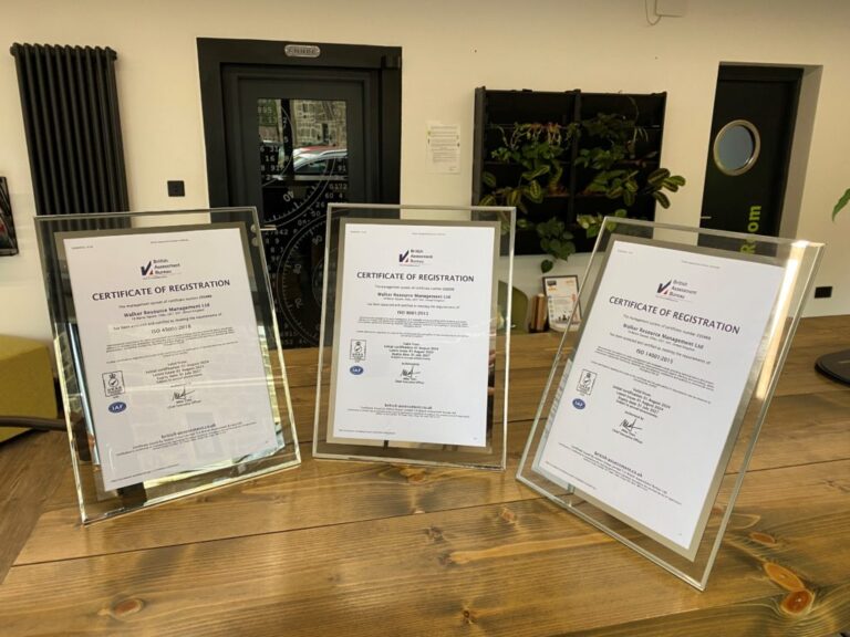 Image of WRM's ISO Certificates in framed glass.